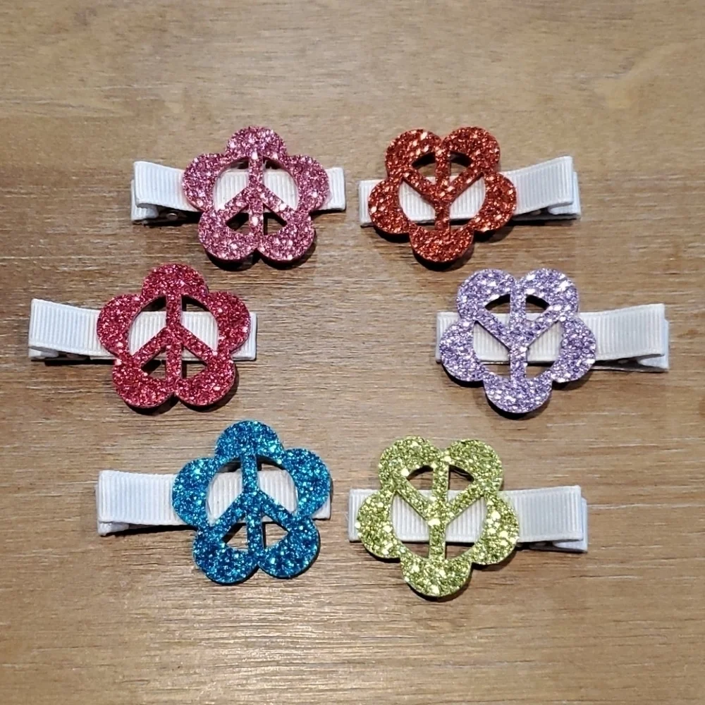 NWT Peace Glitter Hair Clippies